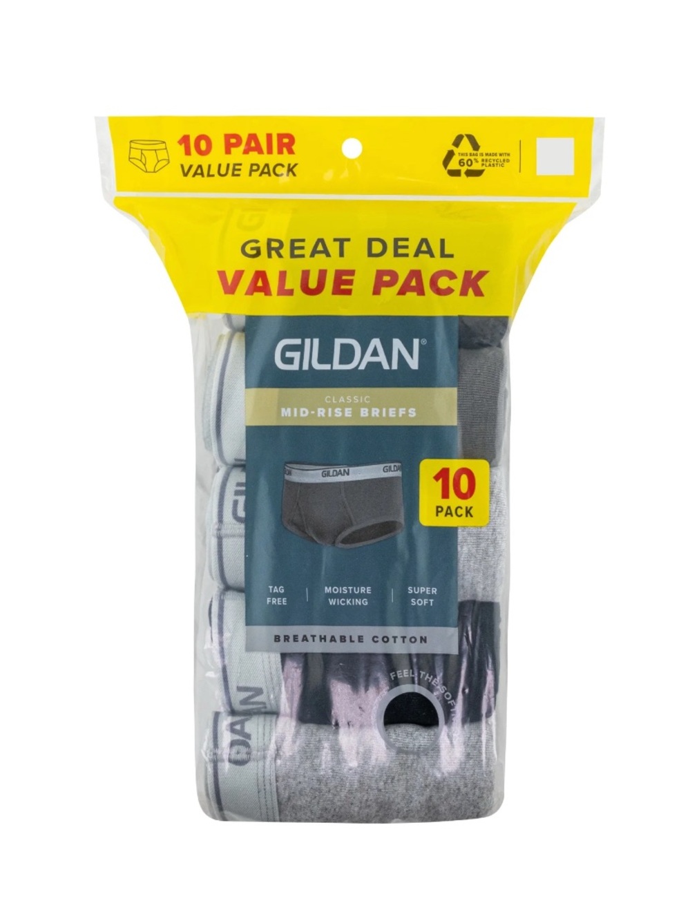 Gildan Men's Moisture Wicking Cotton Briefs, Multicolor (10 Pack)